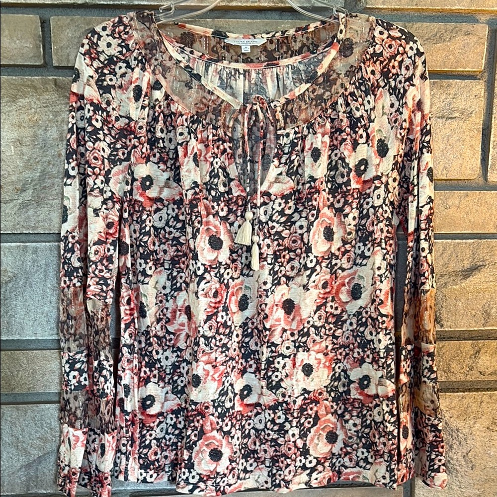 Lucky Brand Pink Smocked Tie Front Blouse